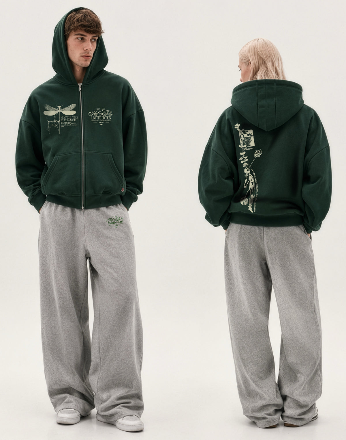 Dragonfly & Back To The Nature Unisex Fermuarlı Hoodie