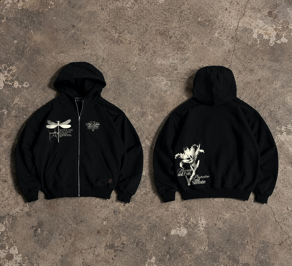 Dragonfly & Thorn Lily Unisex Fermuarlı Hoodie