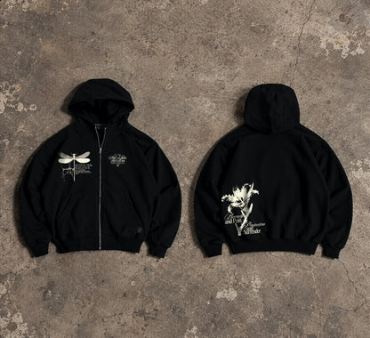 Dragonfly & Thorn Lily Unisex Fermuarlı Hoodie