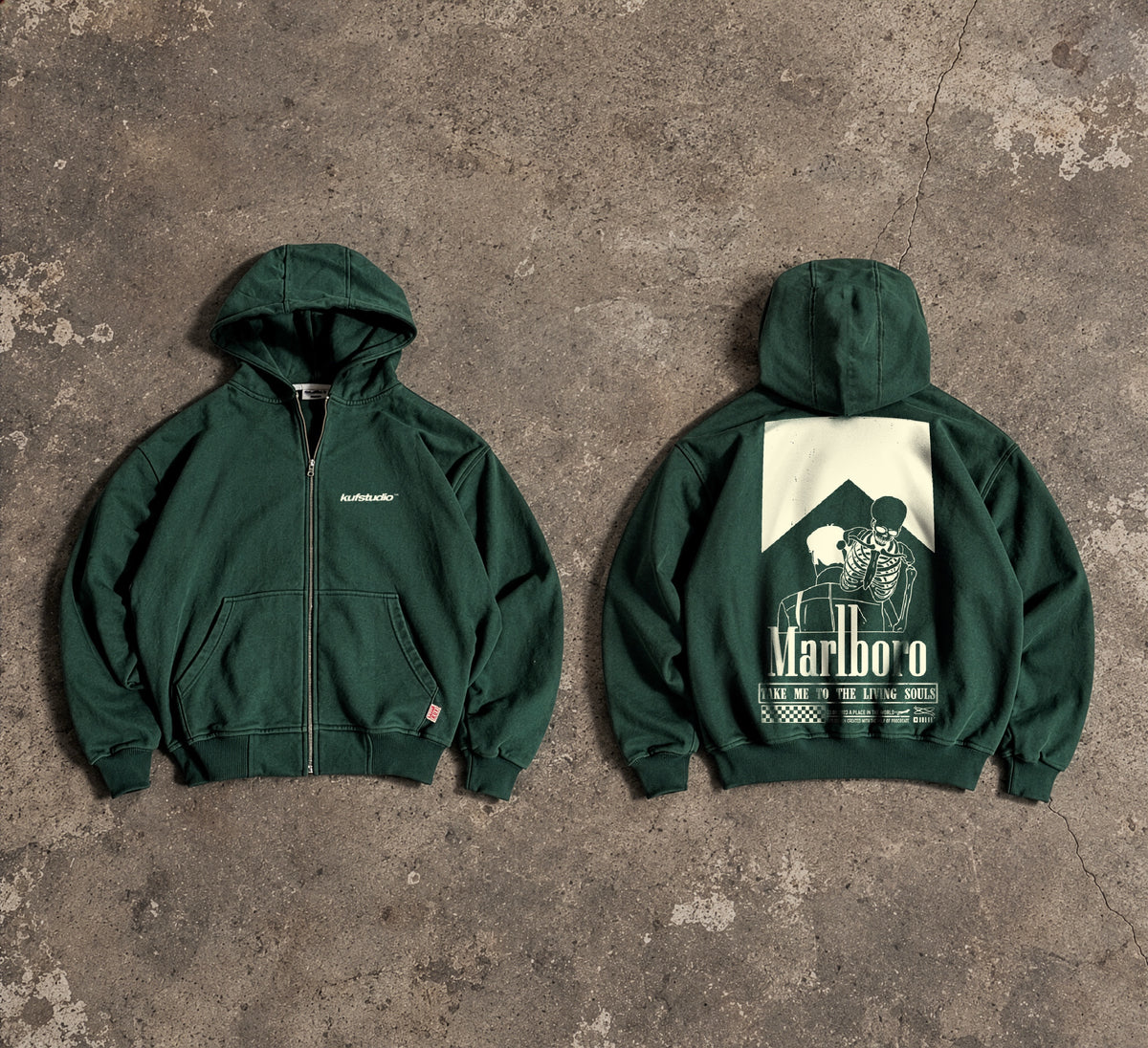 Marlboro Grafikli Unisex Fermuarlı Hoodie