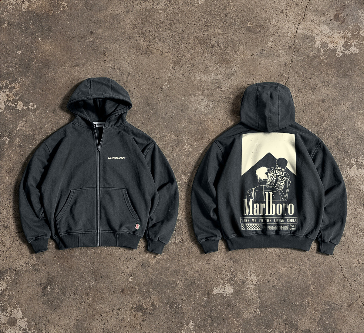 Marlboro Grafikli Unisex Fermuarlı Hoodie
