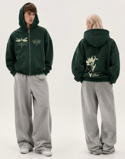 Dragonfly & Thorn Lily Unisex Fermuarlı Hoodie