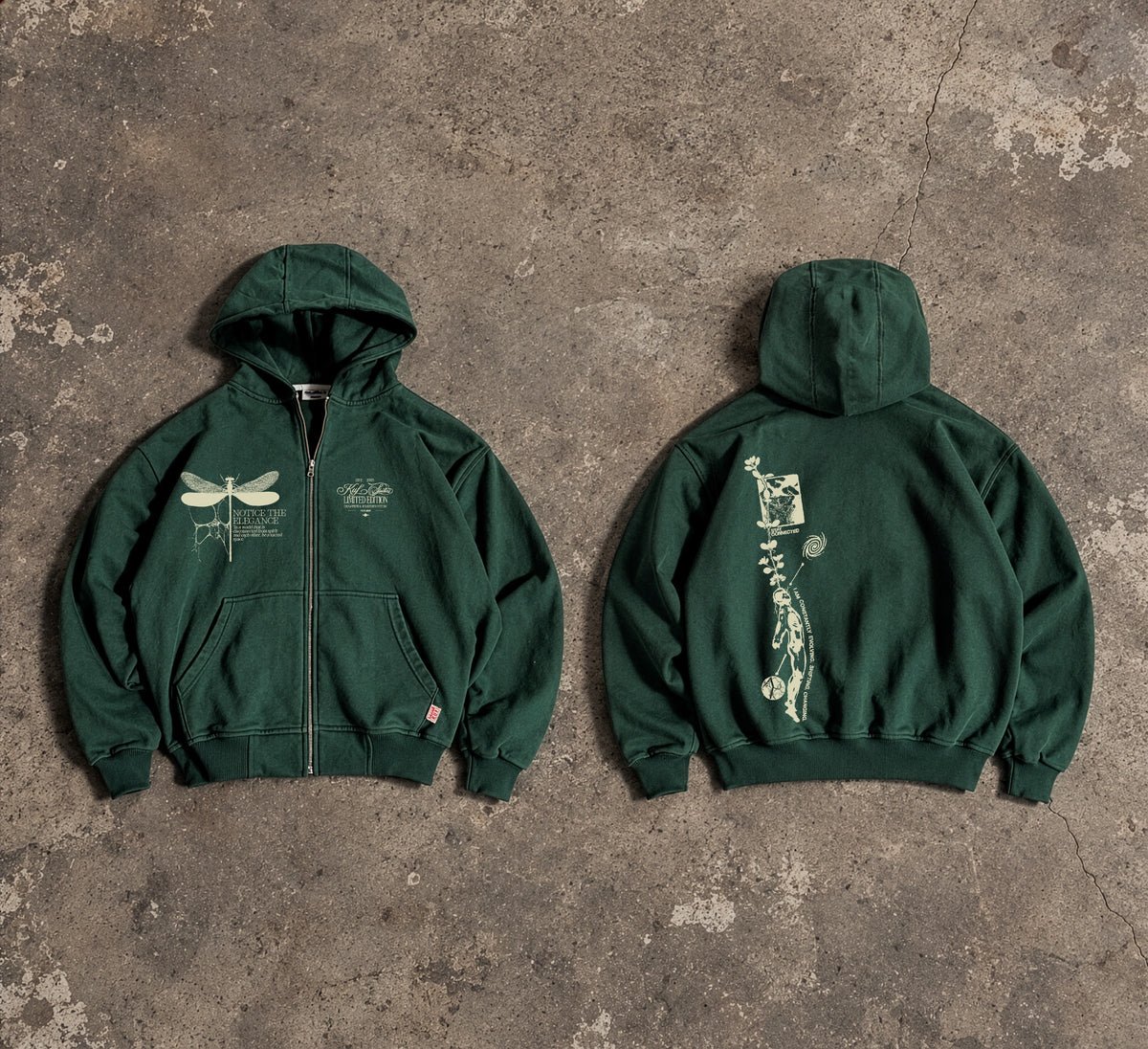 Dragonfly & Back To The Nature Unisex Fermuarlı Hoodie